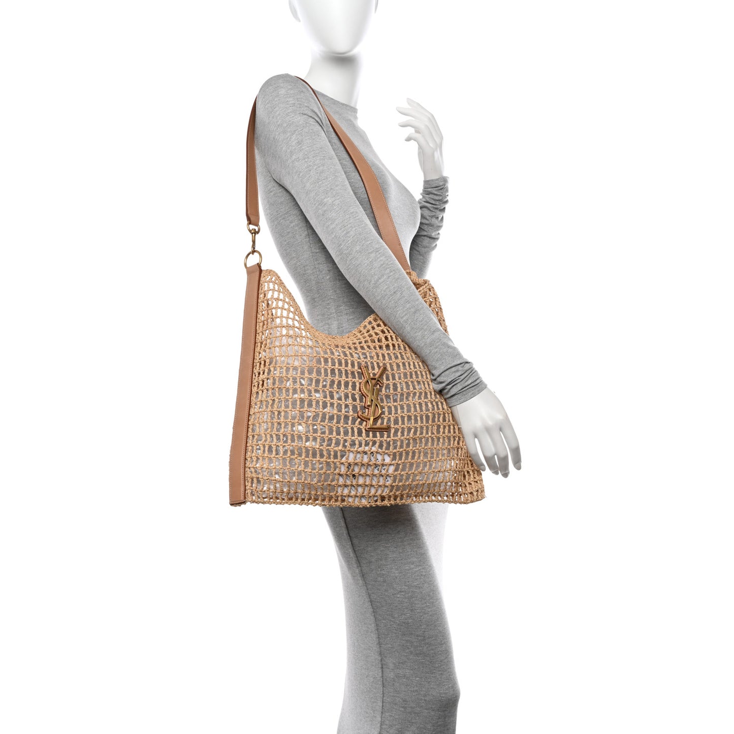 Raffia Calfskin Oxalis Shoulder Bag Naturale