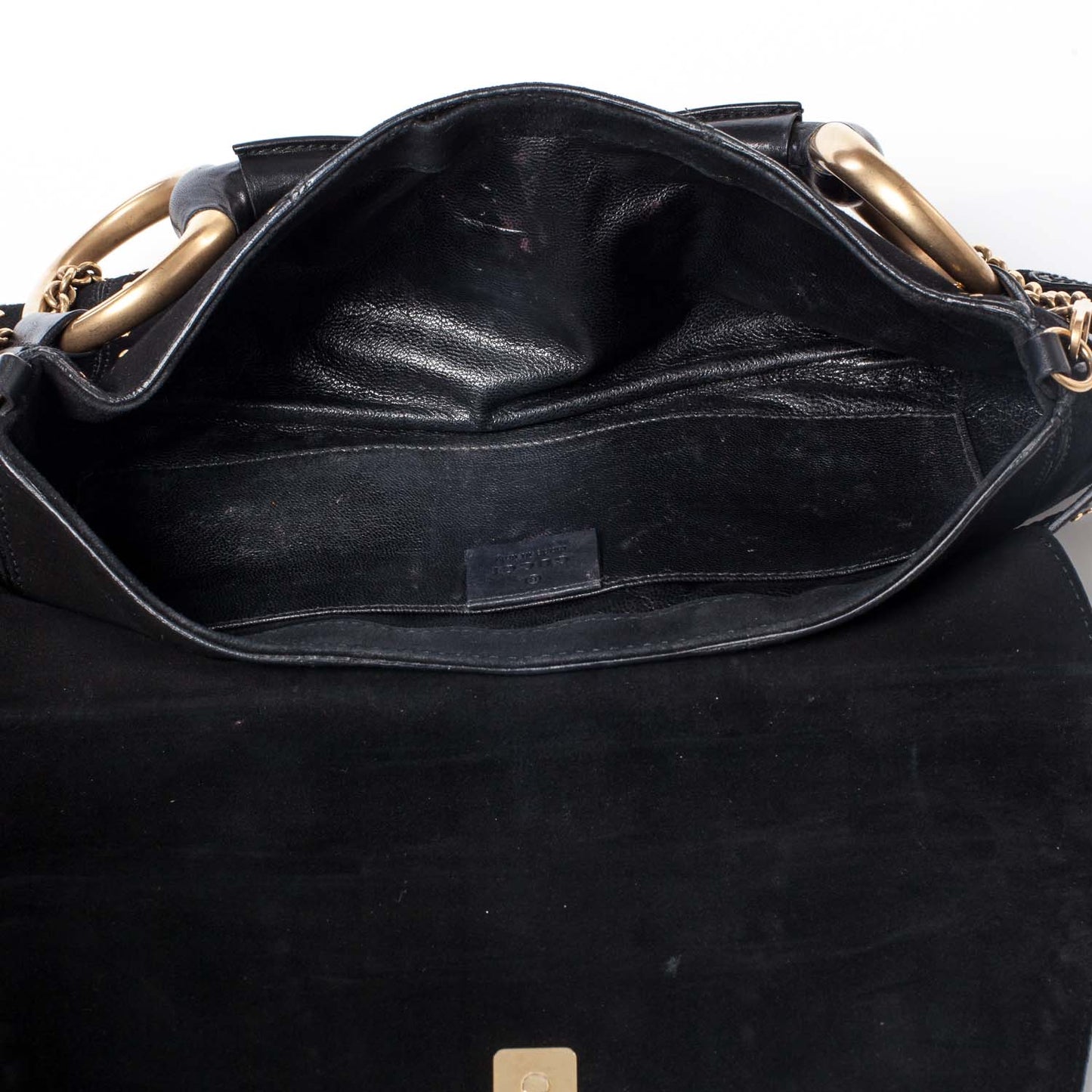 Suede Studded Horsebit Clutch Bag Black