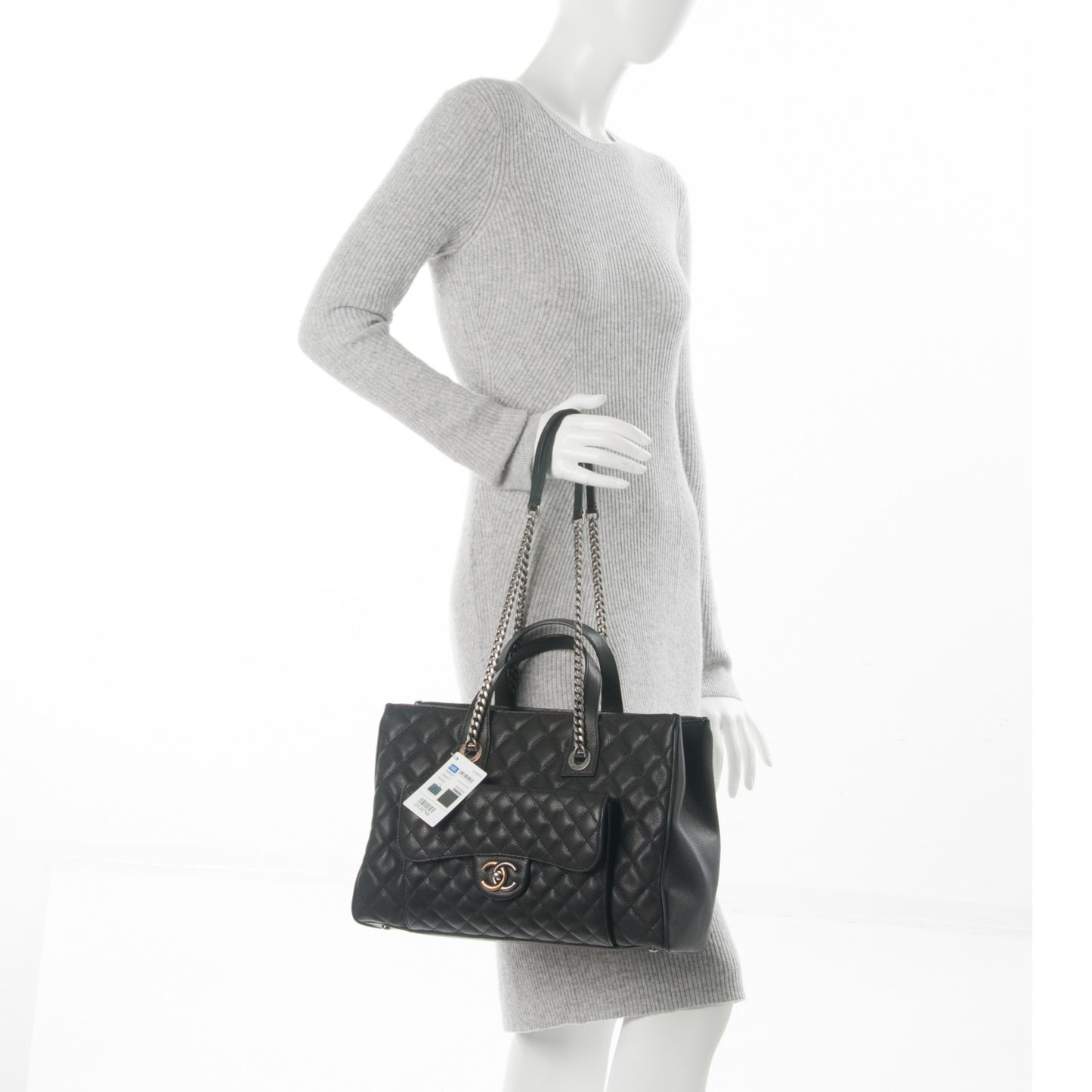 Caviar Quilted Large Casual Pocket Tote Black