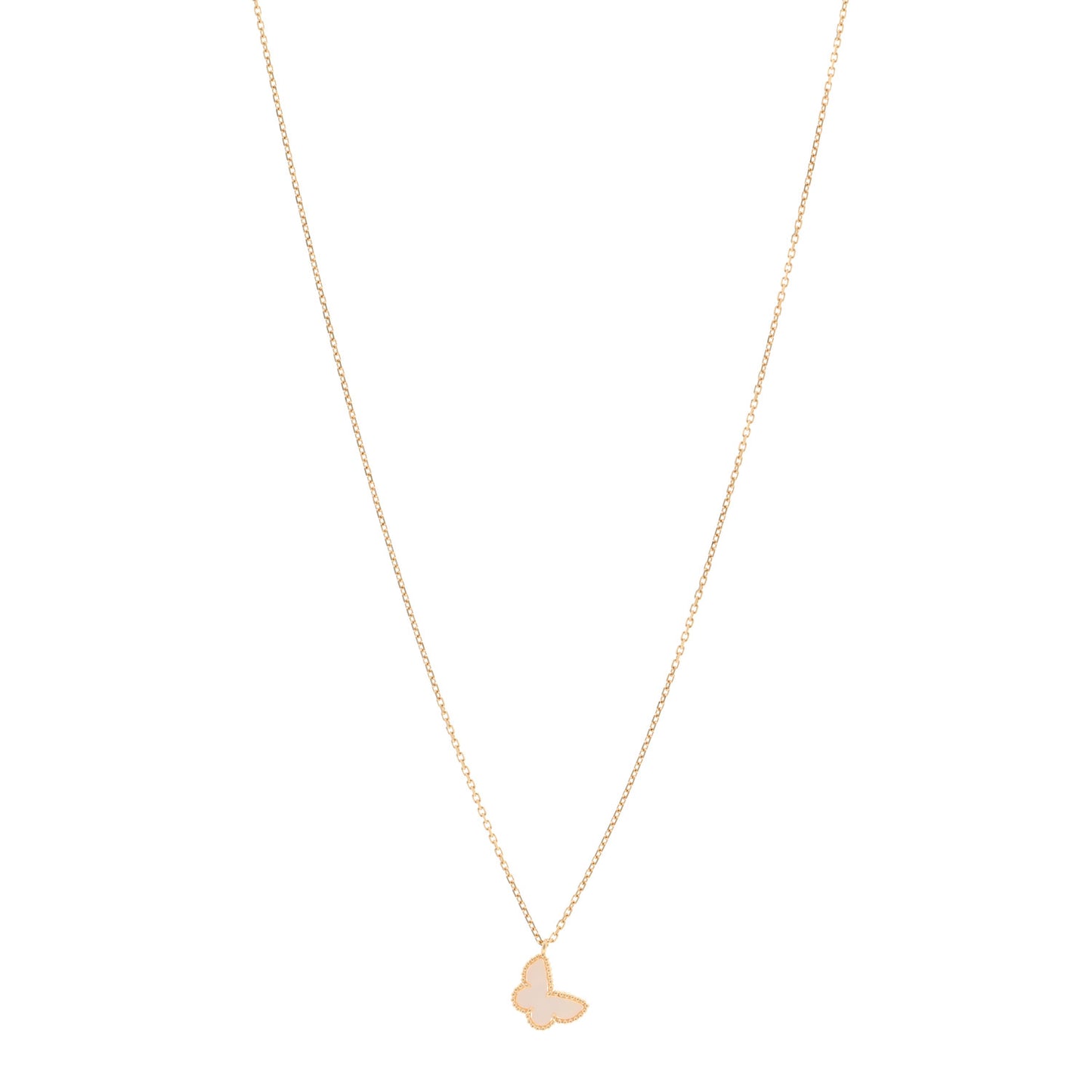 18K Yellow Gold Mother of Pearl Sweet Alhambra Butterfly Pendant Necklace