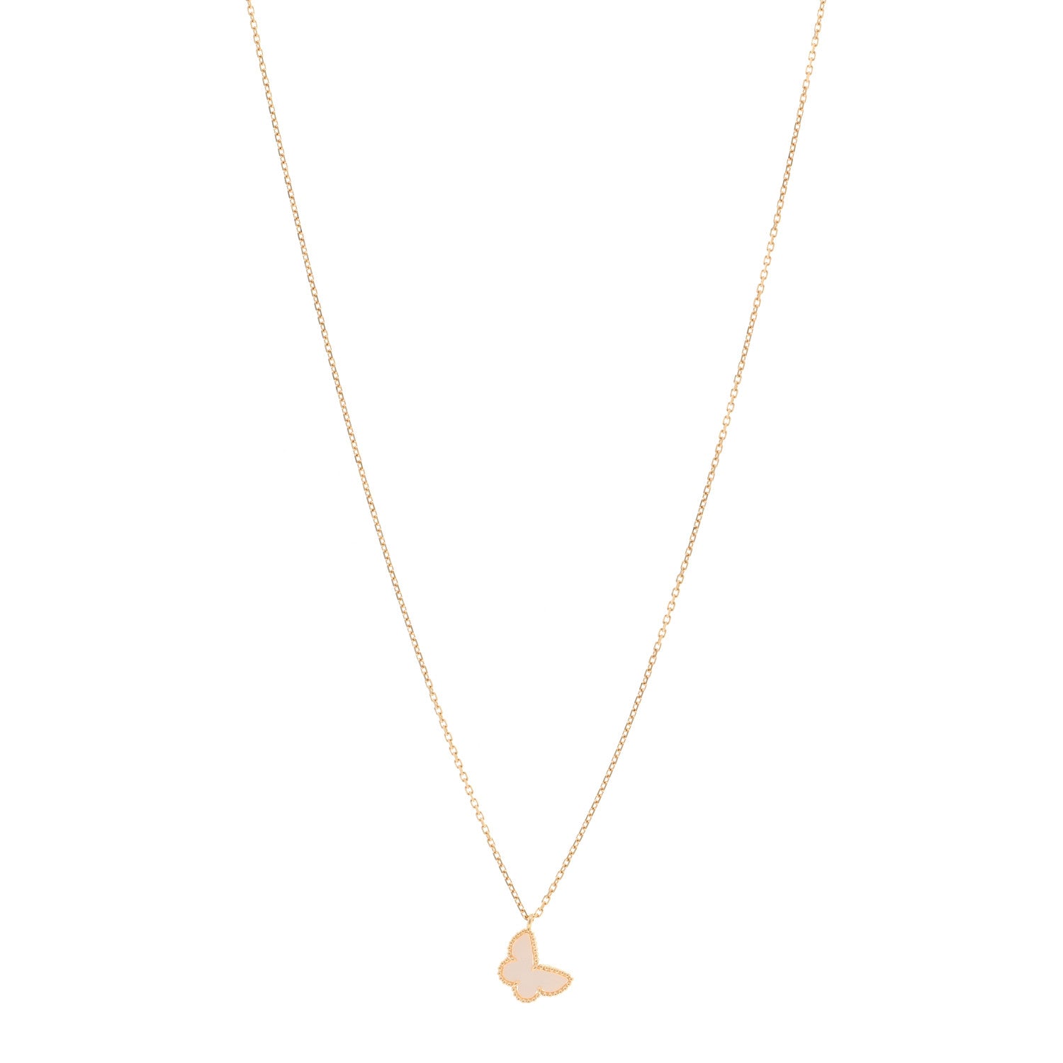 Van Cleef & Arpels 18K Yellow Gold Mother of Pearl Sweet Alhambra Butterfly Pendant Necklace 1 of 5