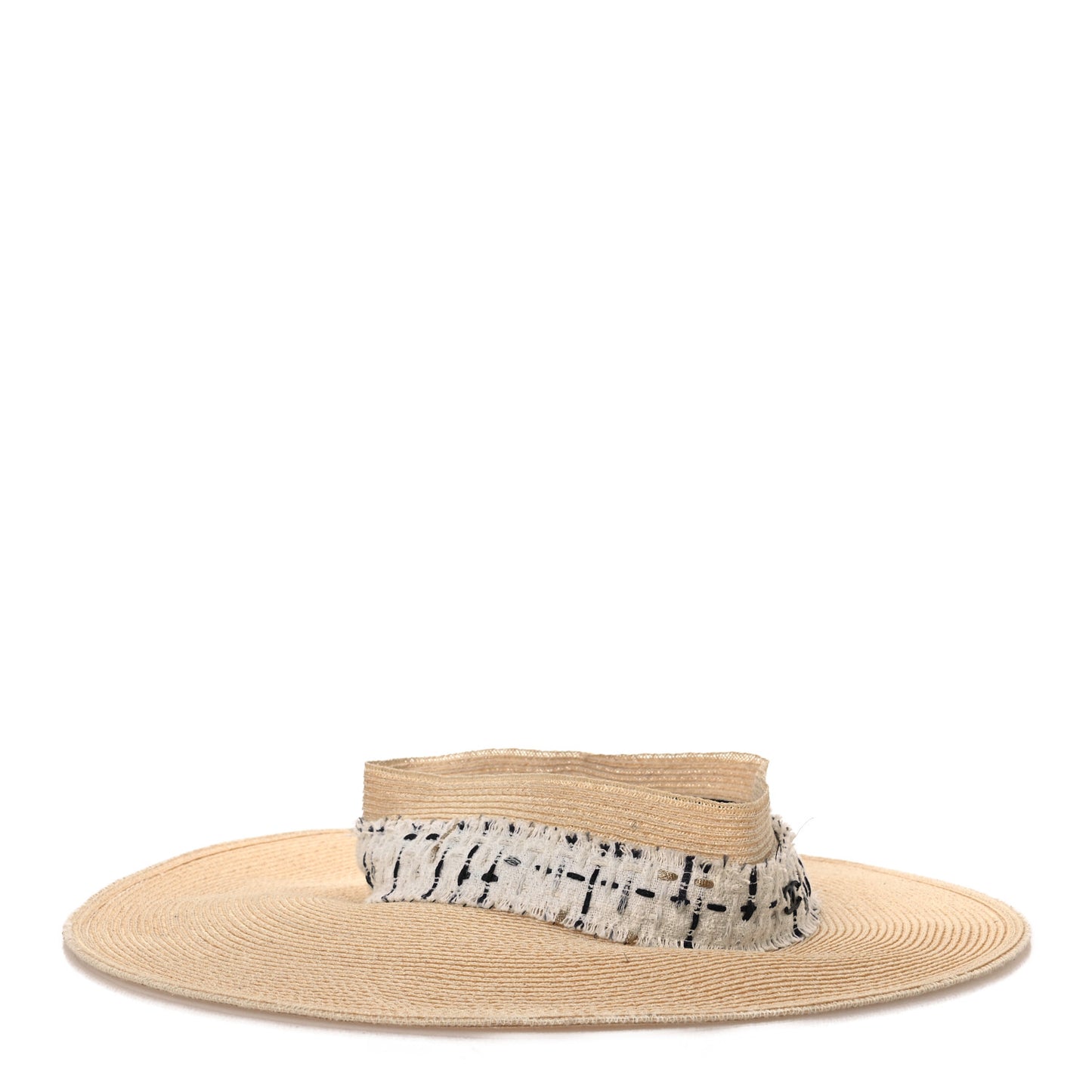 Straw Tweed Wide Brim Visor M Beige White