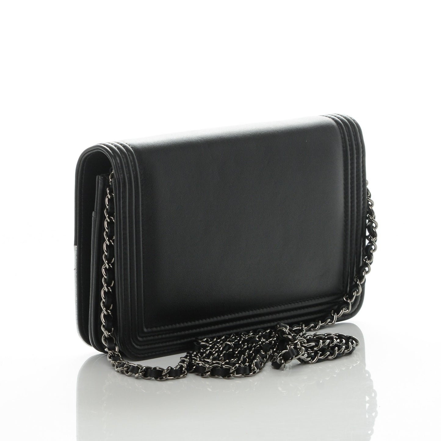 Metallic Goatskin Calfskin Boy Wallet on Chain WOC Black Silver