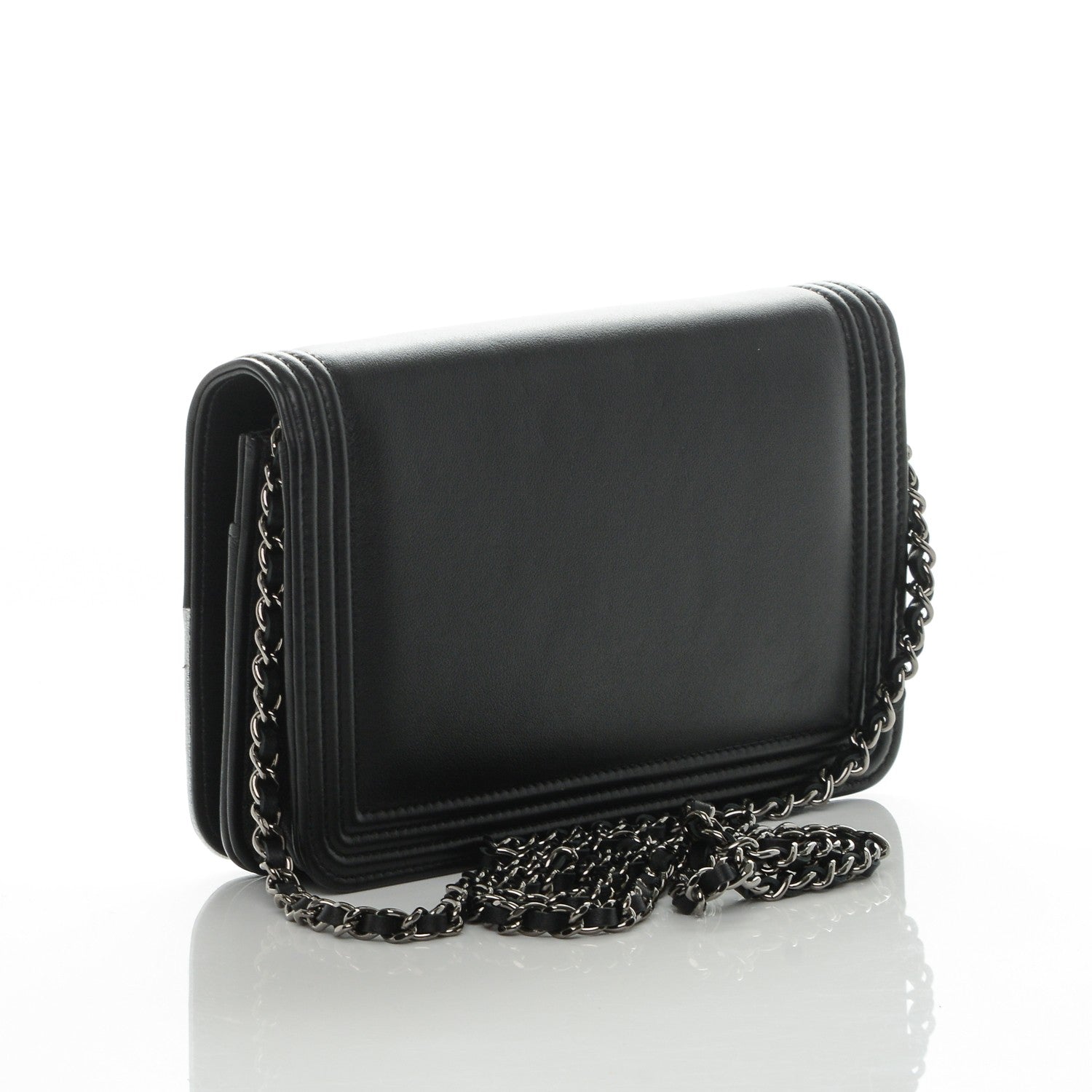 Chanel Metallic Goatskin Calfskin Boy Wallet on Chain WOC Black Silver 3 of 9