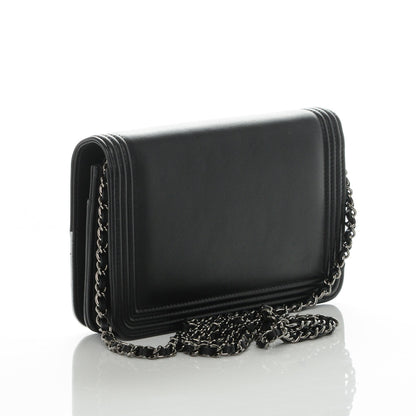 Chanel Metallic Goatskin Calfskin Boy Wallet on Chain WOC Black Silver 3 of 9