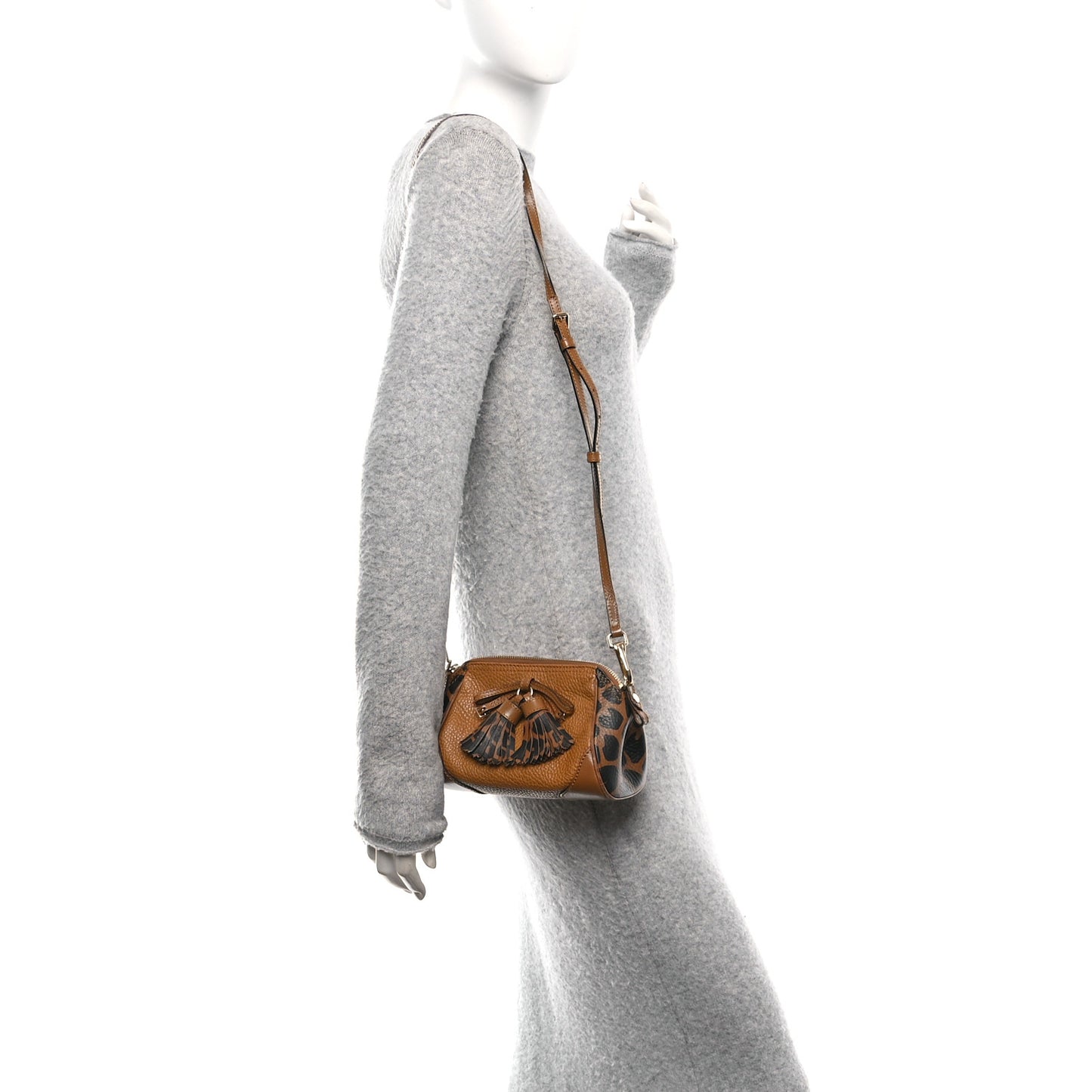 Grainy Calfskin Animal Print Mini Blaze Crossbody Bag Brown