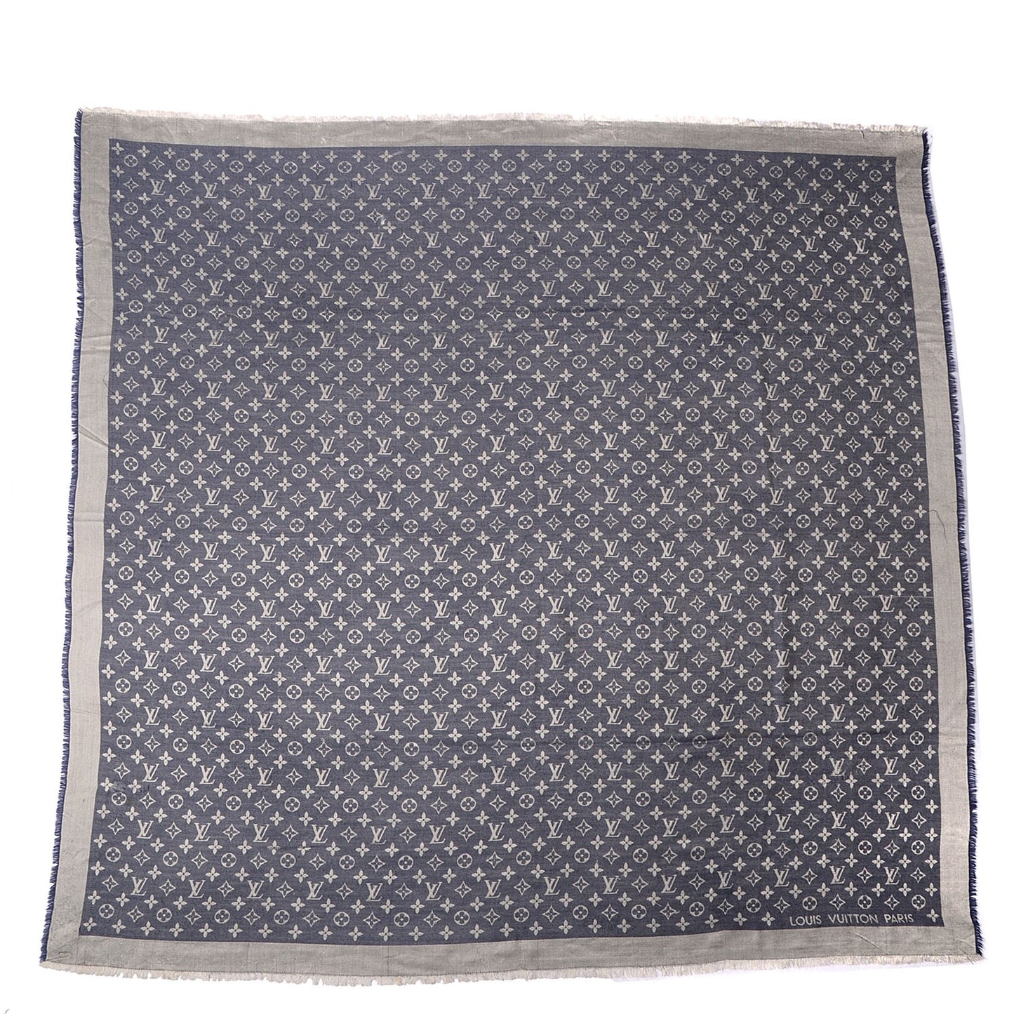 Silk Wool Monogram Denim Shawl Blue