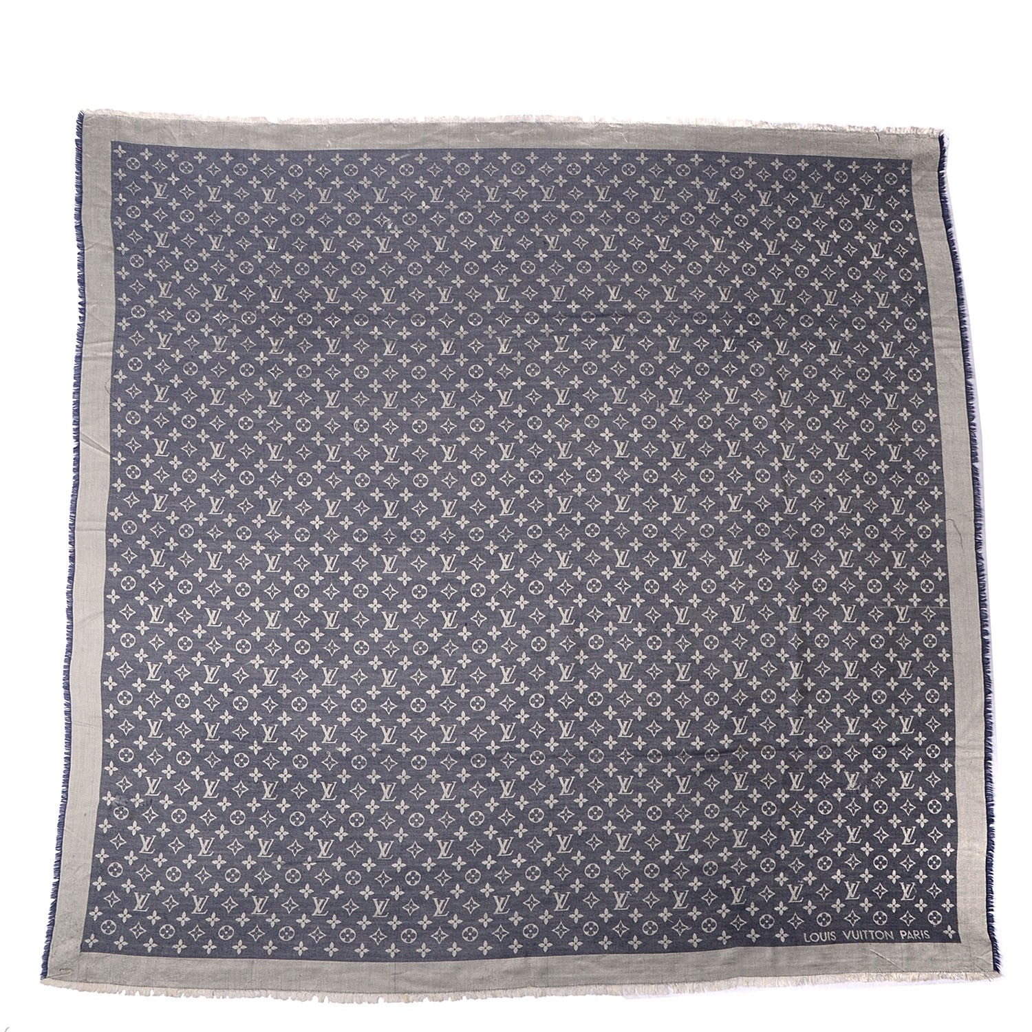 Louis Vuitton Silk Wool Monogram Denim Shawl Blue 4 of 7