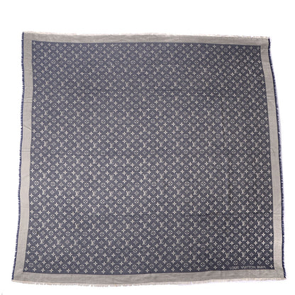 Louis Vuitton Silk Wool Monogram Denim Shawl Blue 4 of 7
