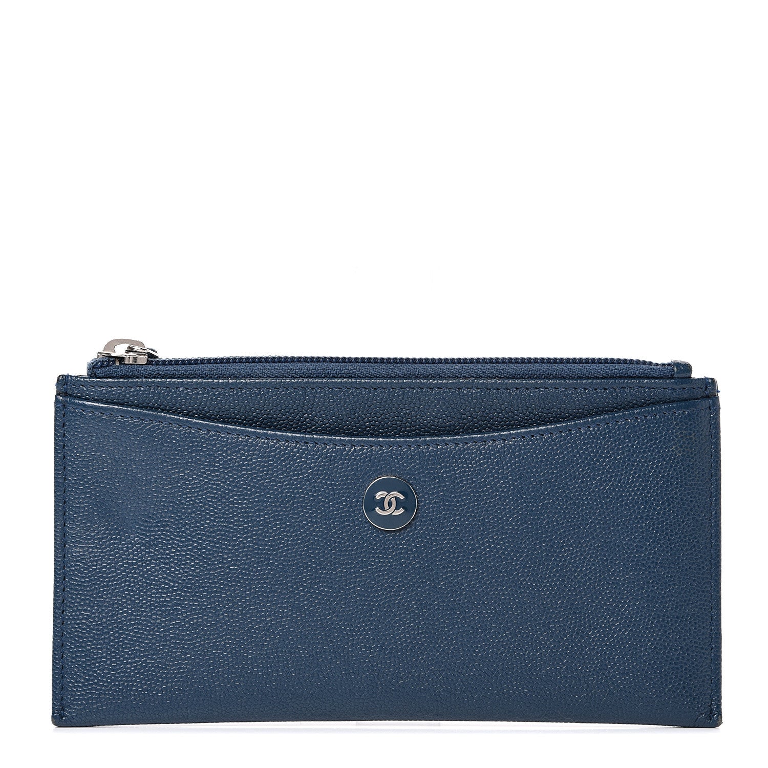 Chanel Caviar CC Button Zip Pouch Blue 1 of 8