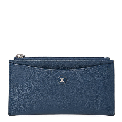 Chanel Caviar CC Button Zip Pouch Blue 1 of 8