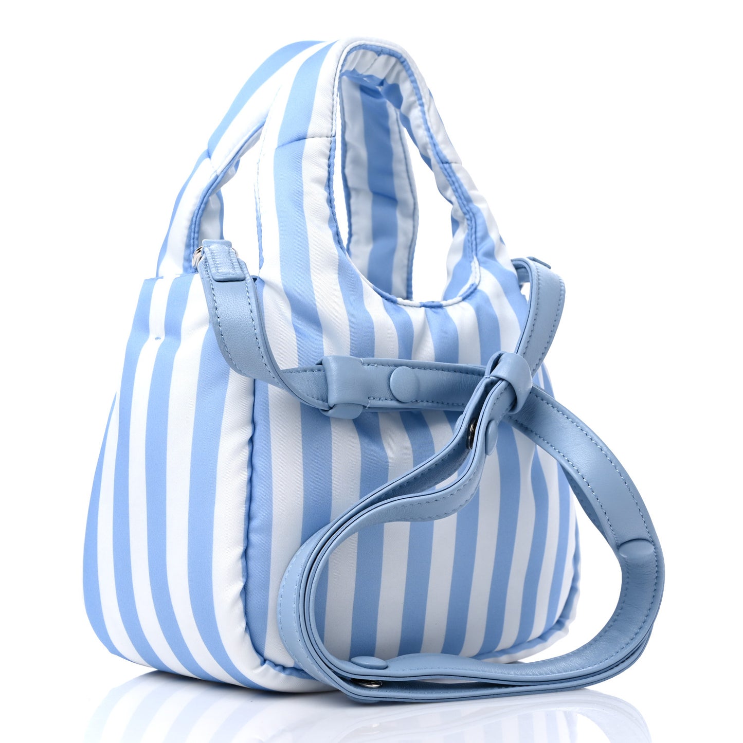 Re-Nylon Soft Padded Striped Small Double Handled Shoulder Bag Celeste