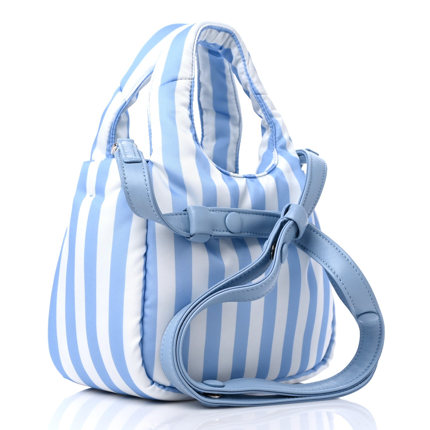 Prada Re-Nylon Soft Padded Striped Small Double Handled Shoulder Bag Celeste 3 of 8