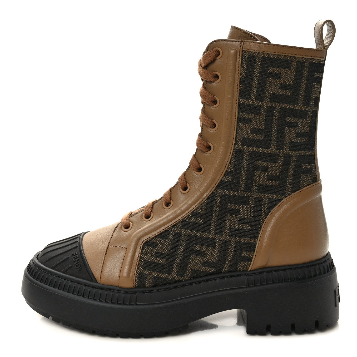 Fendi Fabric Jacquard Vitello FF Domino 50mm Biker Boots 38 Tobacco Black Sand 1 of 9
