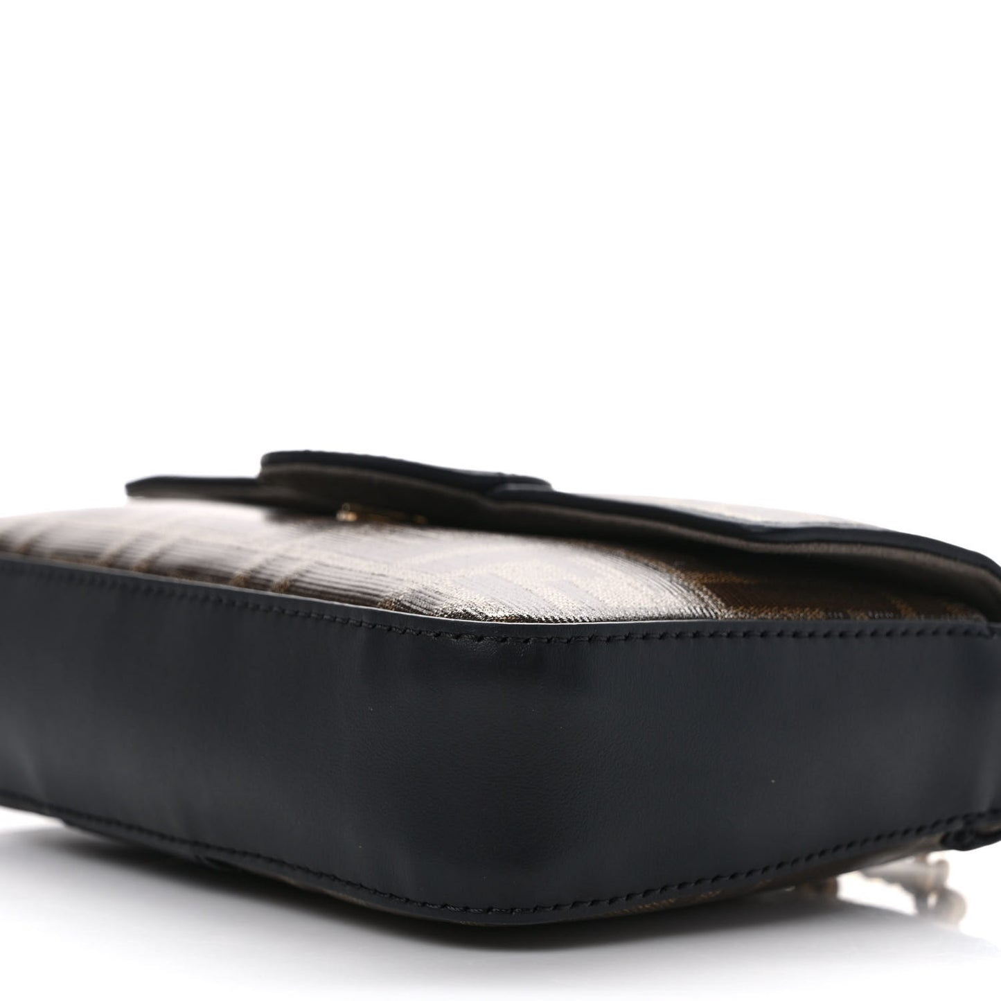 Glazed Fabric Vitello Century FF 1974 Stamp Patch Mini Double F Crossbody Bag Mogano Panna Black