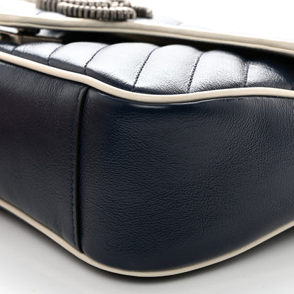 Gucci Vintage Effect Calfskin Matelasse Diagonal Small Torchon GG Marmont Shoulder Bag Blue Agata Mystic White 10 of 10