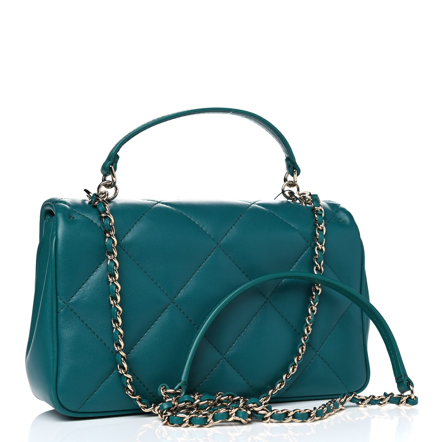 Lambskin Quilted Small Easy Carry Flap Green