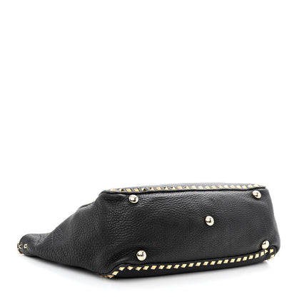 Valentino Garavani Pebbled Calfskin Medium Rockstud Tote Black 4 of 20