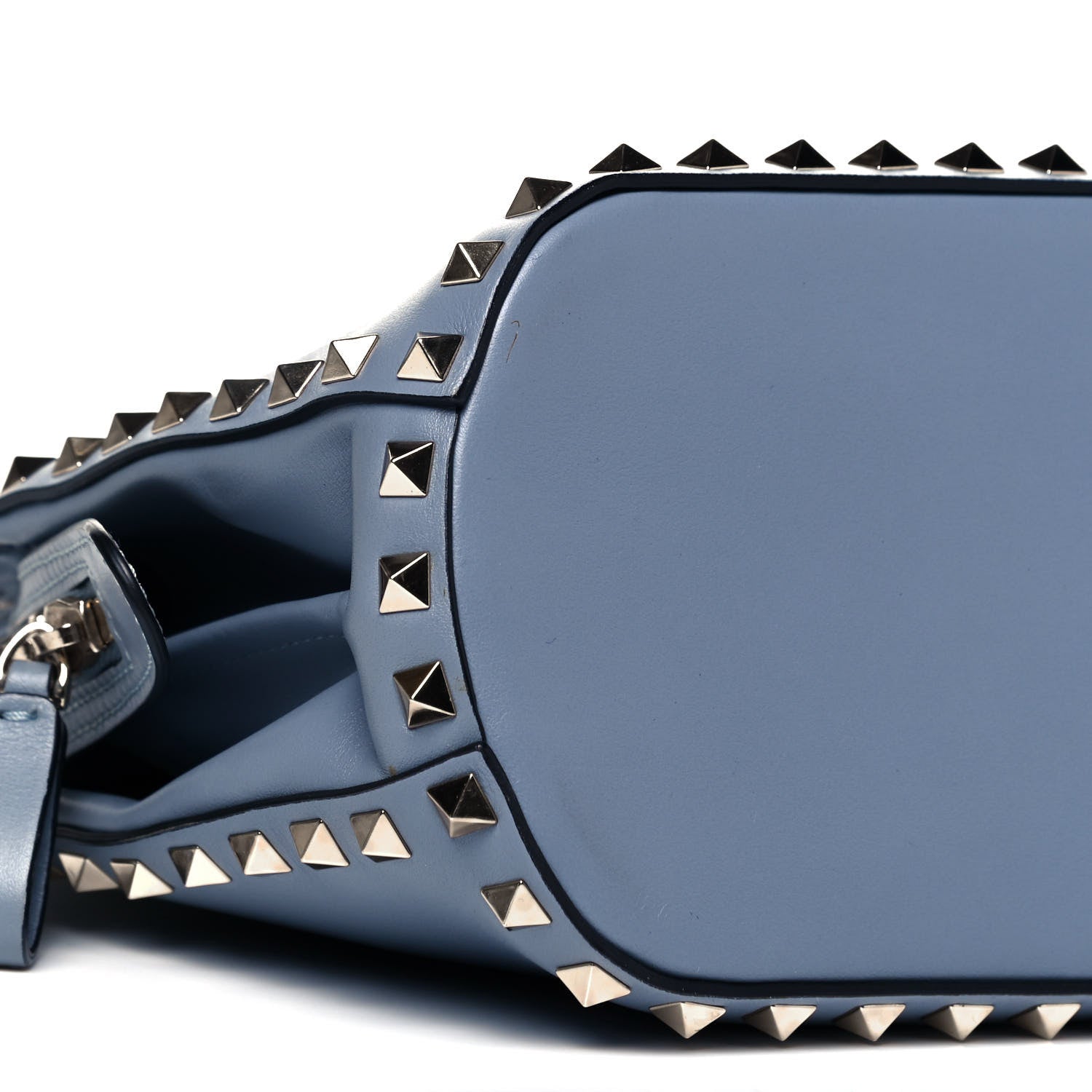 Valentino Garavani Vitello Rockstud Double Handle Satchel Grey Blue 5 of 9