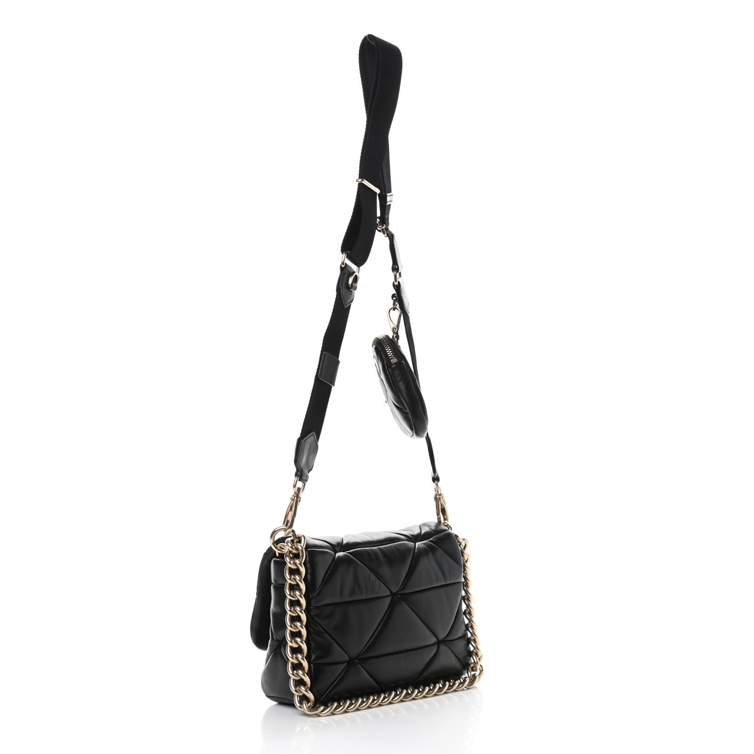 Prada Nappa Re-Nylon Triangle Quilted Patchwork System Flap Shoulder Bag Black 2 of 8