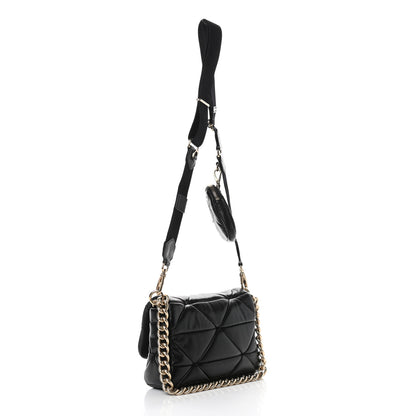 Prada Nappa Re-Nylon Triangle Quilted Patchwork System Flap Shoulder Bag Black 2 of 8