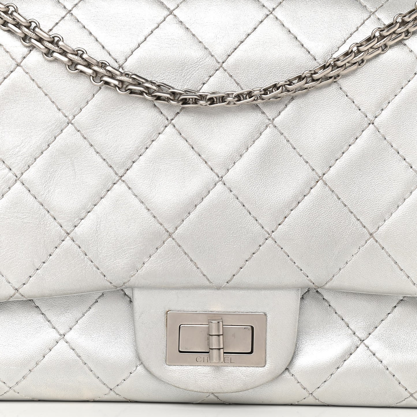 Metallic Aged Calfskin Quilted 2.55 Reissue 227 Flap Silver