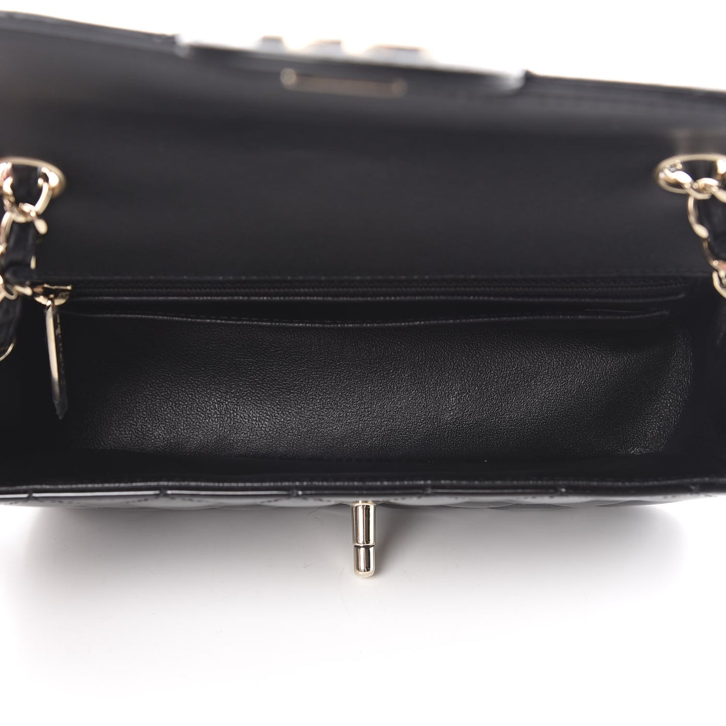 Patent Calfskin Quilted Mini Rectangular Flap Black
