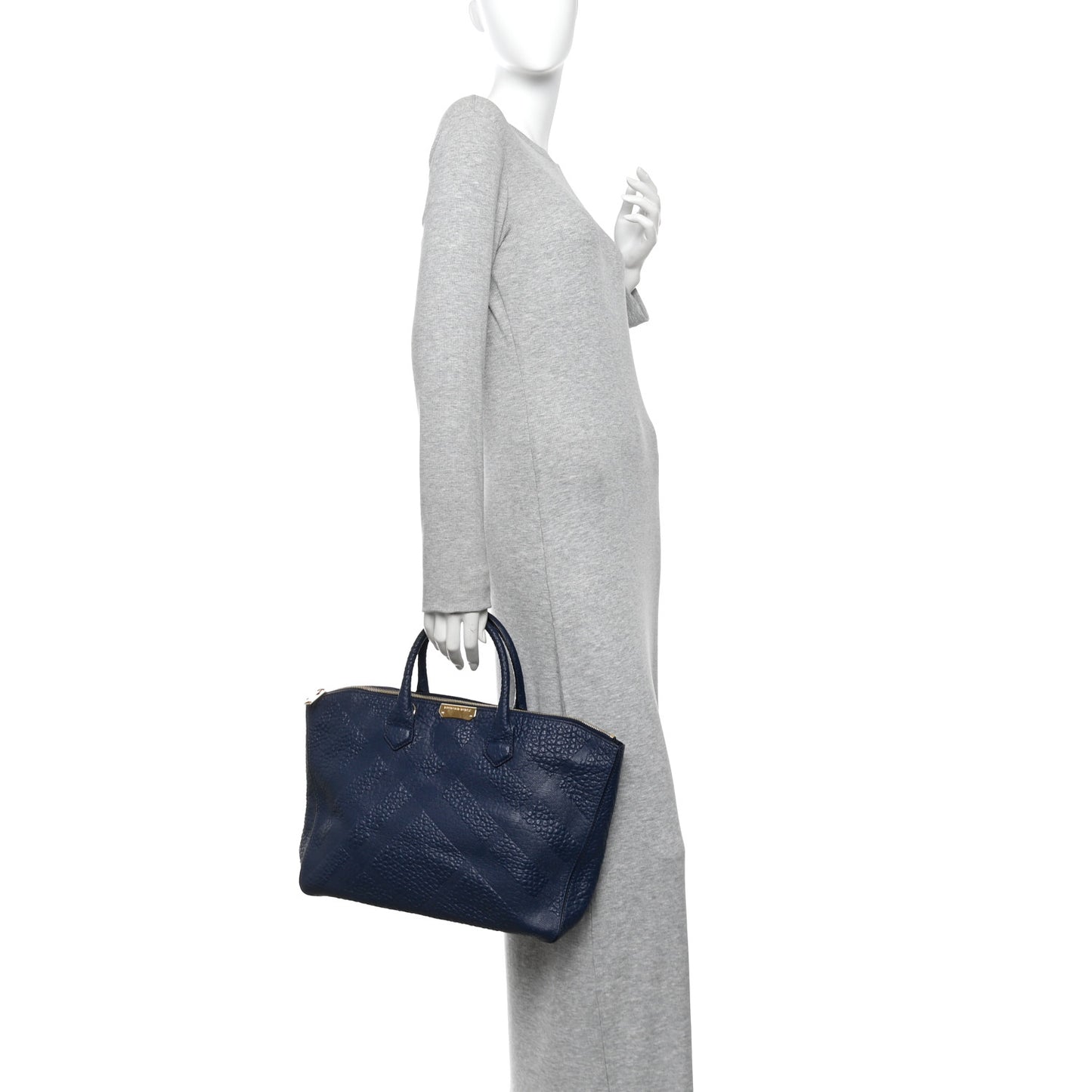 Heritage Grain Check Embossed Medium Dewsbury Tote Blue Carbon