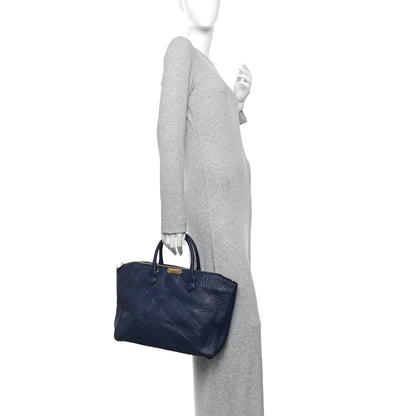 Burberry Heritage Grain Check Embossed Medium Dewsbury Tote Blue Carbon 2 of 9