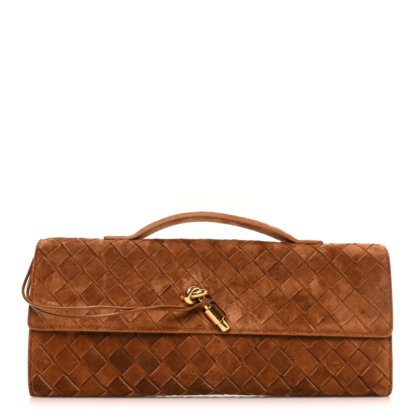 Suede Intrecciato Long Andiamo Top Handle Clutch Amber