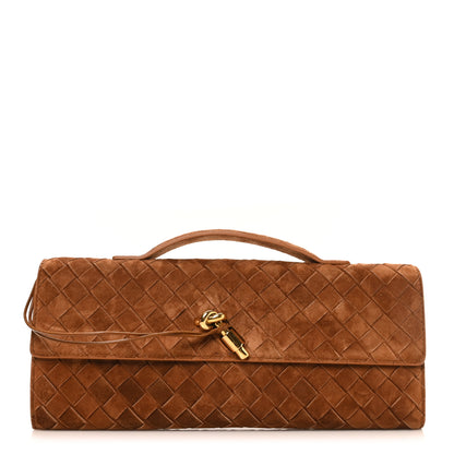 Bottega Veneta Suede Intrecciato Long Andiamo Top Handle Clutch Amber 1 of 7