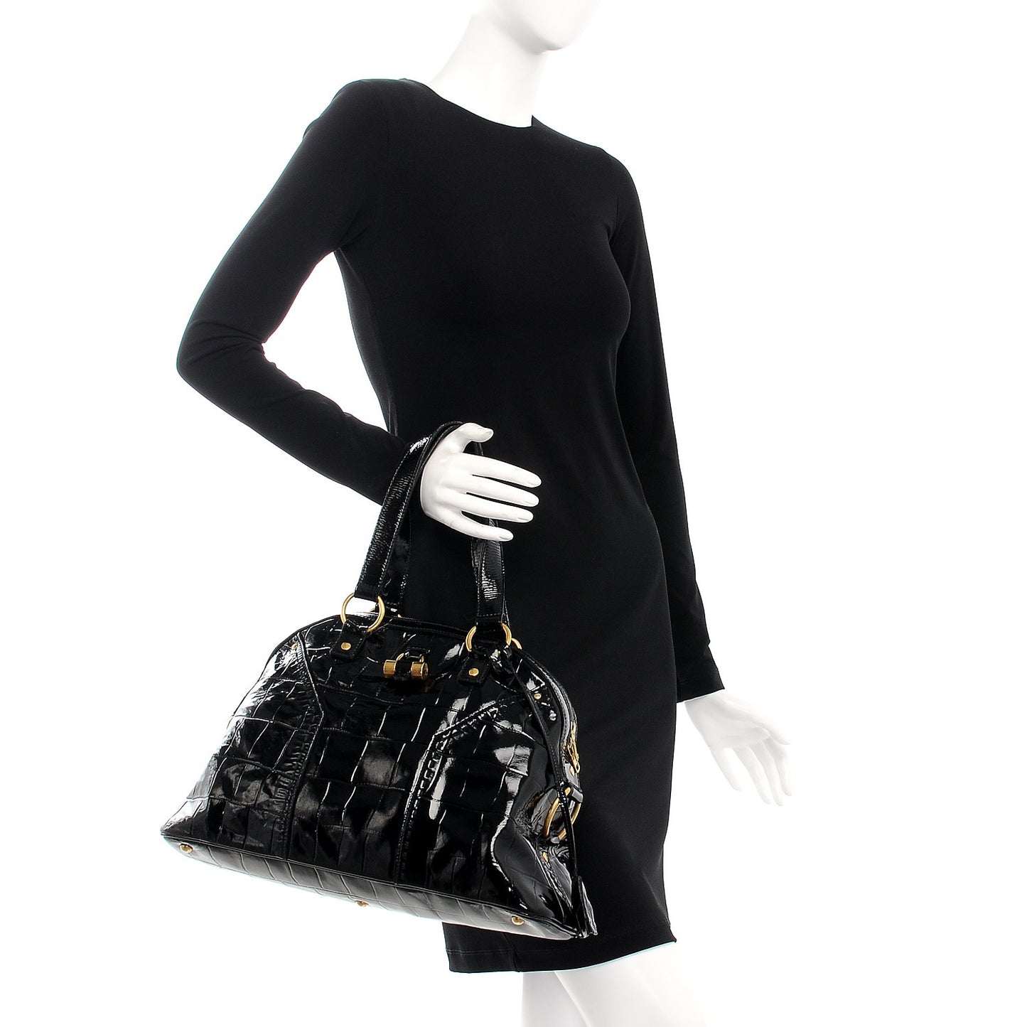 Crocodile Embossed Patent Large Muse Black