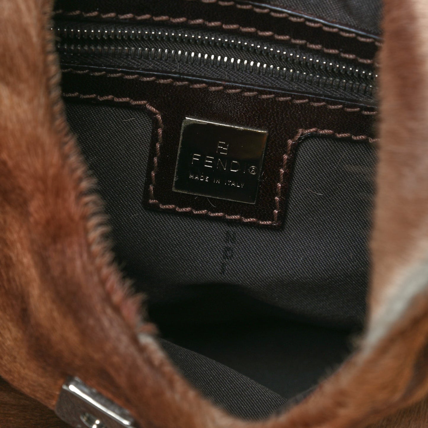 Calf Hair Zebra Print Shoulder Bag Brown