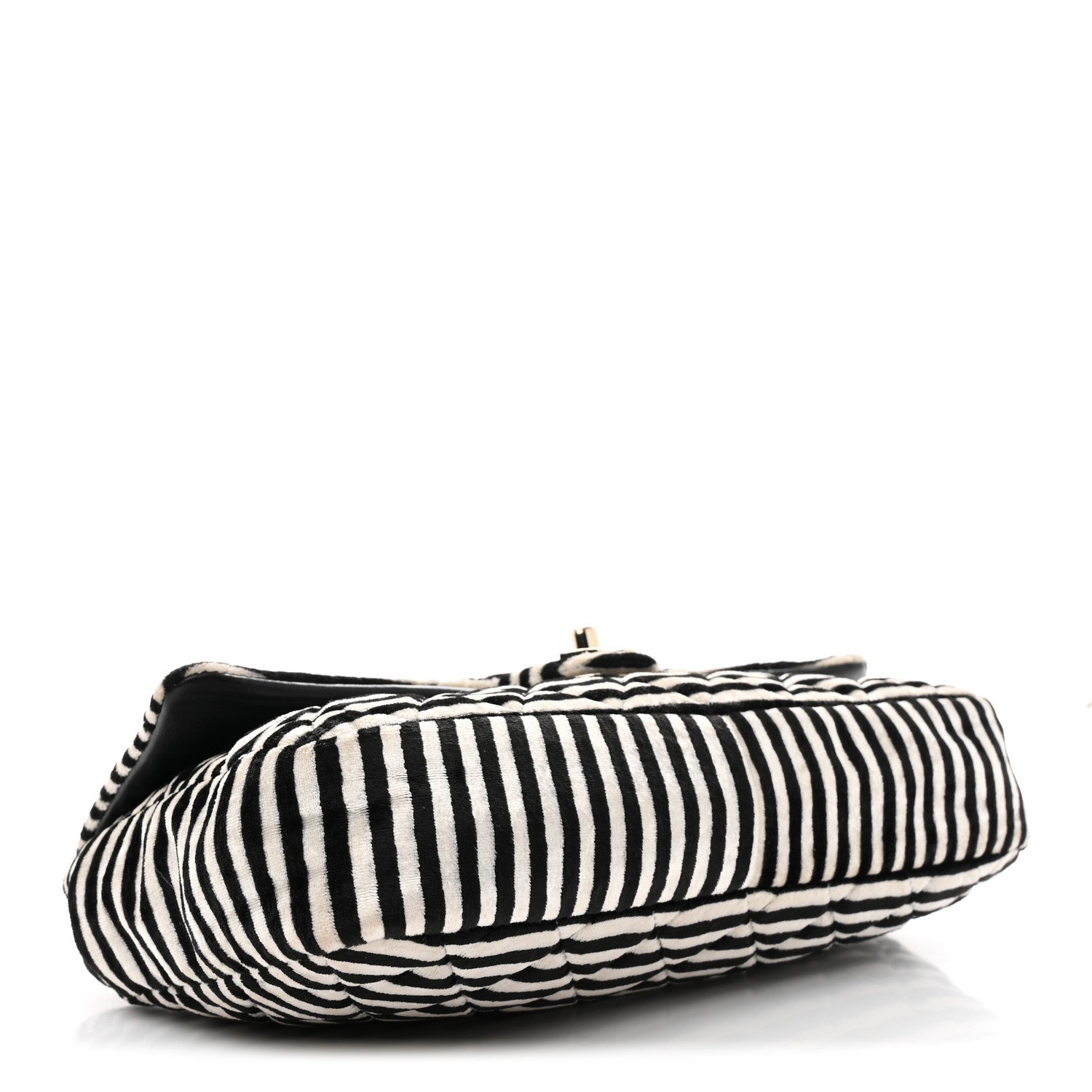 Chanel Velvet Quilted Striped Medium Single Flap Black White 4 of 11