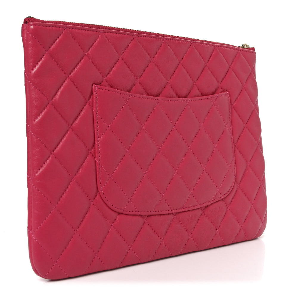 Chanel Lambskin Quilted Medium Cosmetic Case Dark Pink 1841031 ...