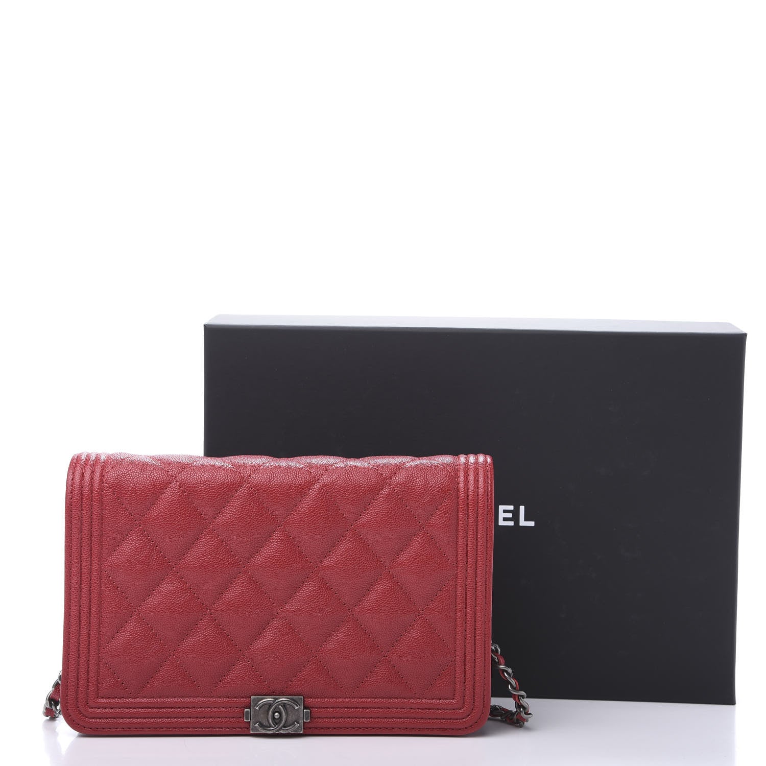 Chanel Caviar Quilted Boy Wallet On Chain WOC Red 12 of 12