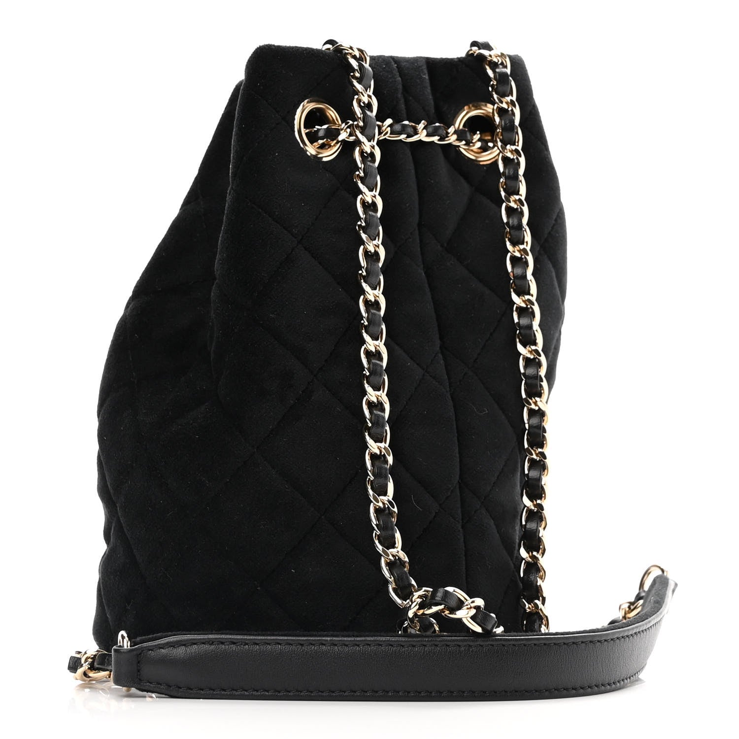 Chanel Velvet Quilted Pearl Crush Drawstring Bag Black 3 of 9