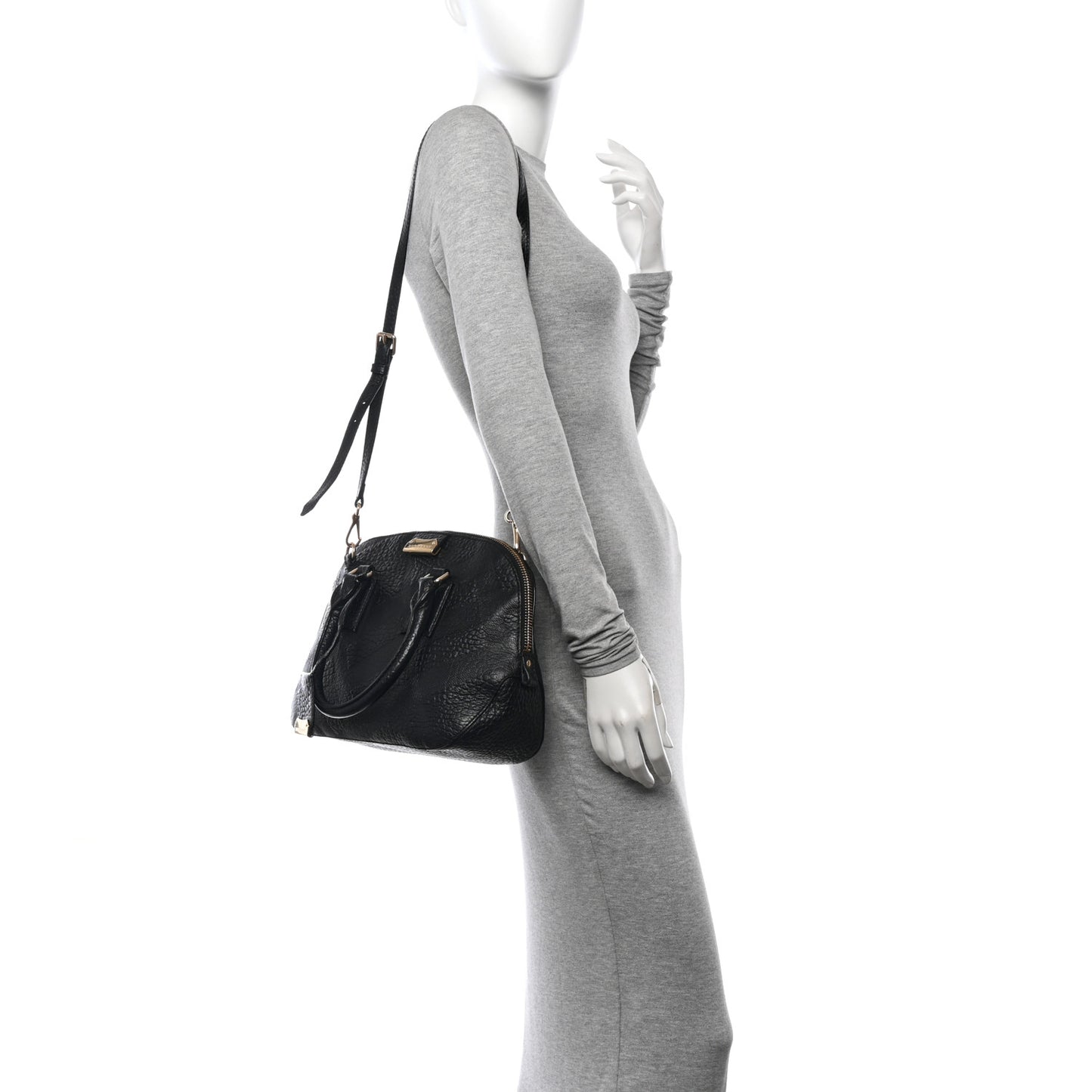 Heritage Grain Check Embossed Small Orchard Bowling Bag Black