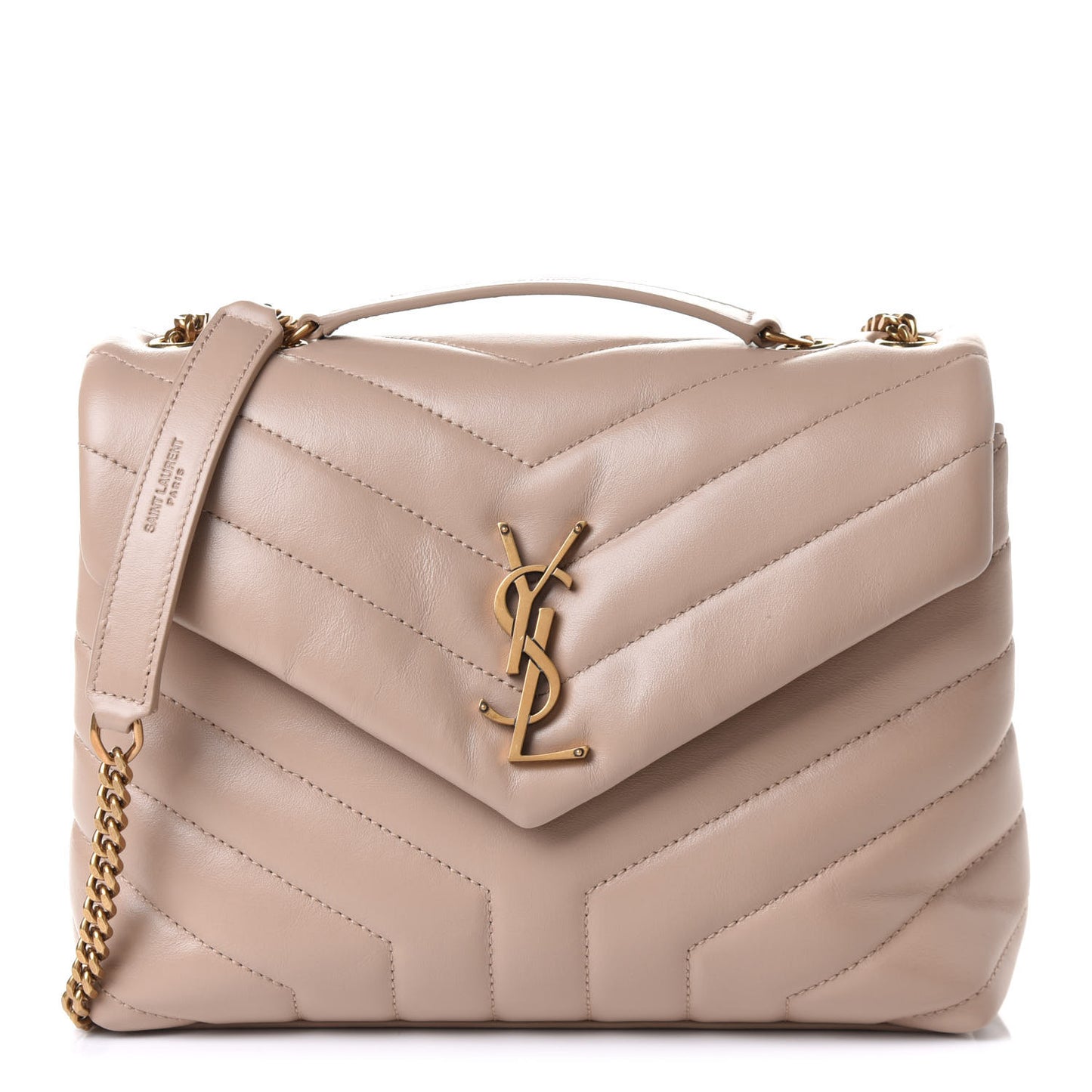 Calfskin Y Quilted Monogram Small Loulou Chain Satchel Dark Beige