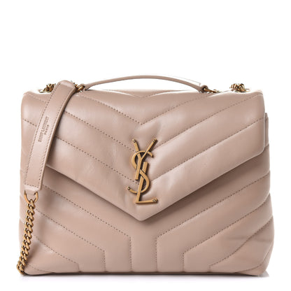Saint Laurent Calfskin Y Quilted Monogram Small Loulou Chain Satchel Dark Beige 1 of 10