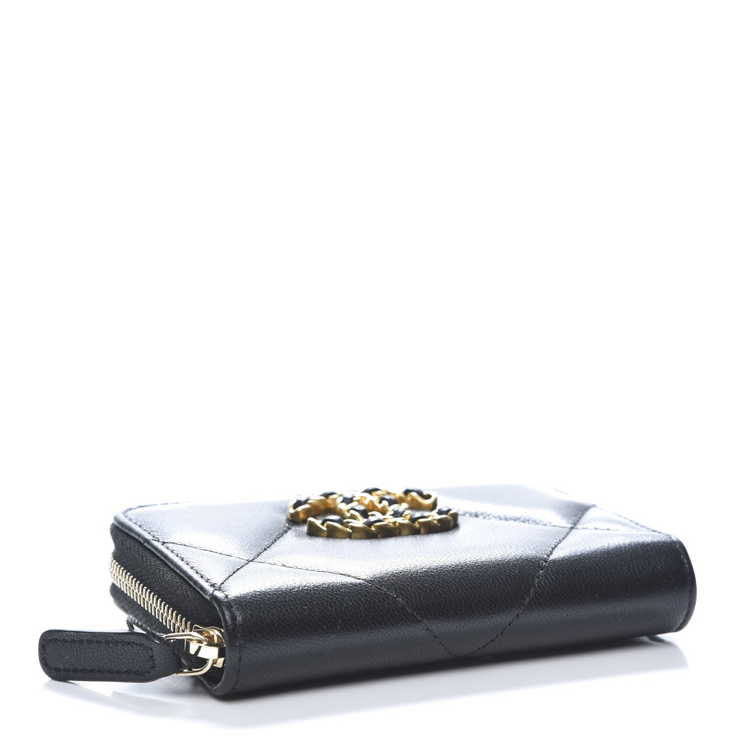 Chanel Lambskin Quilted Chanel 19 Zip Around Coin Purse Wallet Black 4 of 10