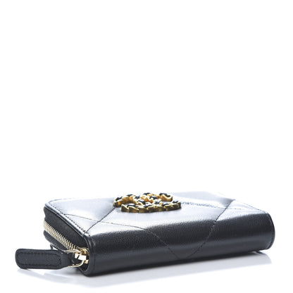 Chanel Lambskin Quilted Chanel 19 Zip Around Coin Purse Wallet Black 4 of 10