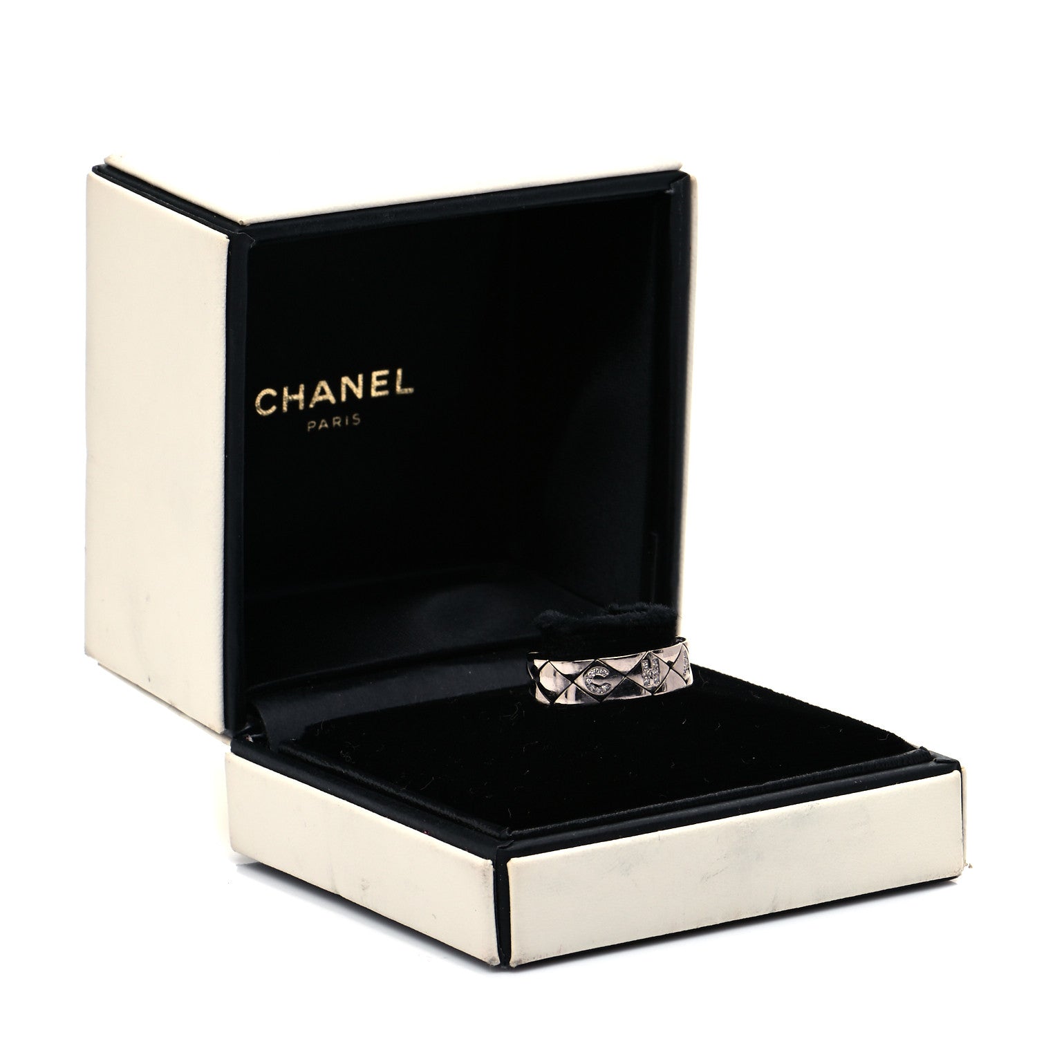Chanel 18K White Gold Diamond CHANEL Matelasse Ring 55 7.25 6 of 6