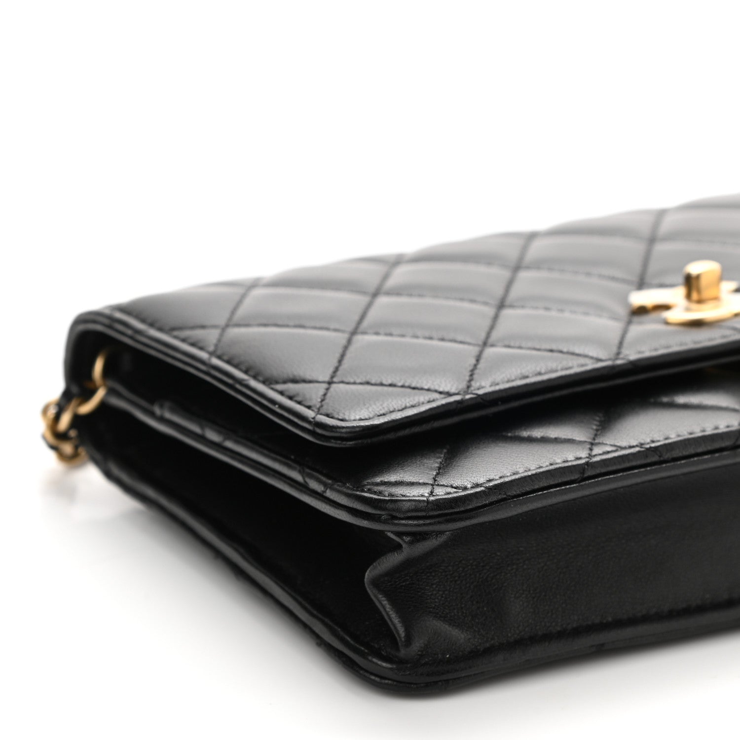 Chanel Lambskin Quilted CC Pearl Crush Wallet on Chain WOC Black 10 of 11
