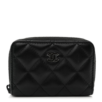 Chanel Lambskin Quilted Zip Coin Purse So Black 1 of 8