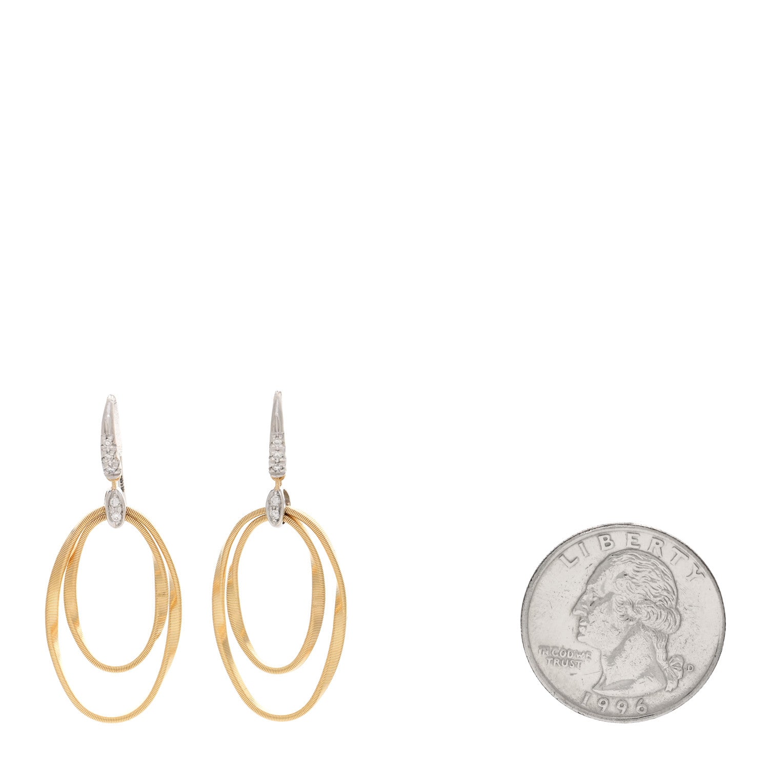 Marco Bicego 18K Yellow White Gold Diamond Marrakech Onde Concentric Hook Earrings 2 of 4