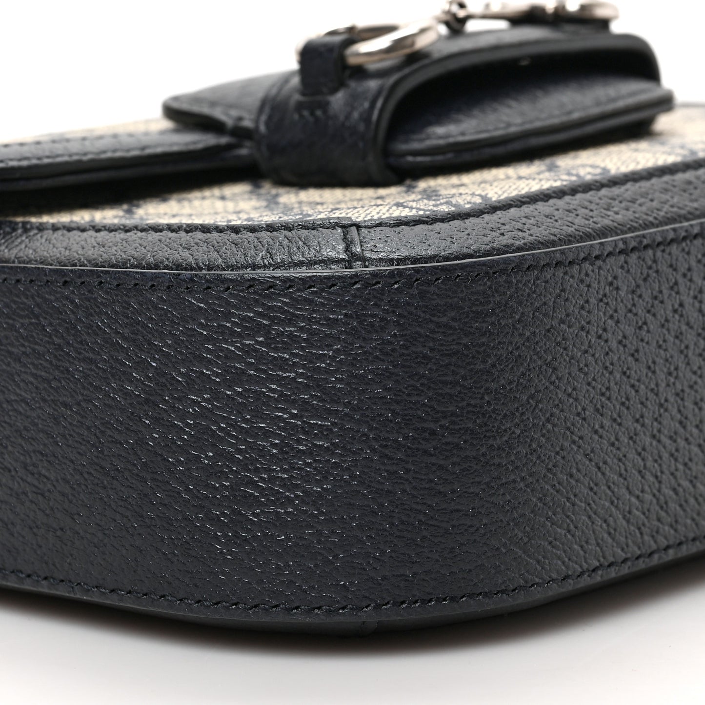 GG Supreme Monogram Textured Dollar Calfskin Web Mini Horsebit 1955 Shoulder Bag Beige Blue