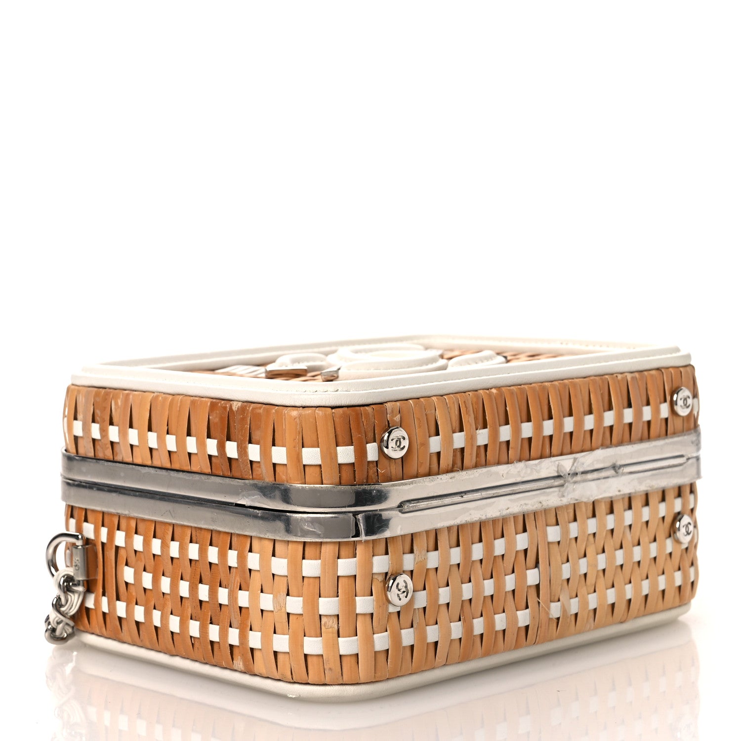 Chanel Raffia Calfskin Small CC Filigree Vanity Case White 4 of 15