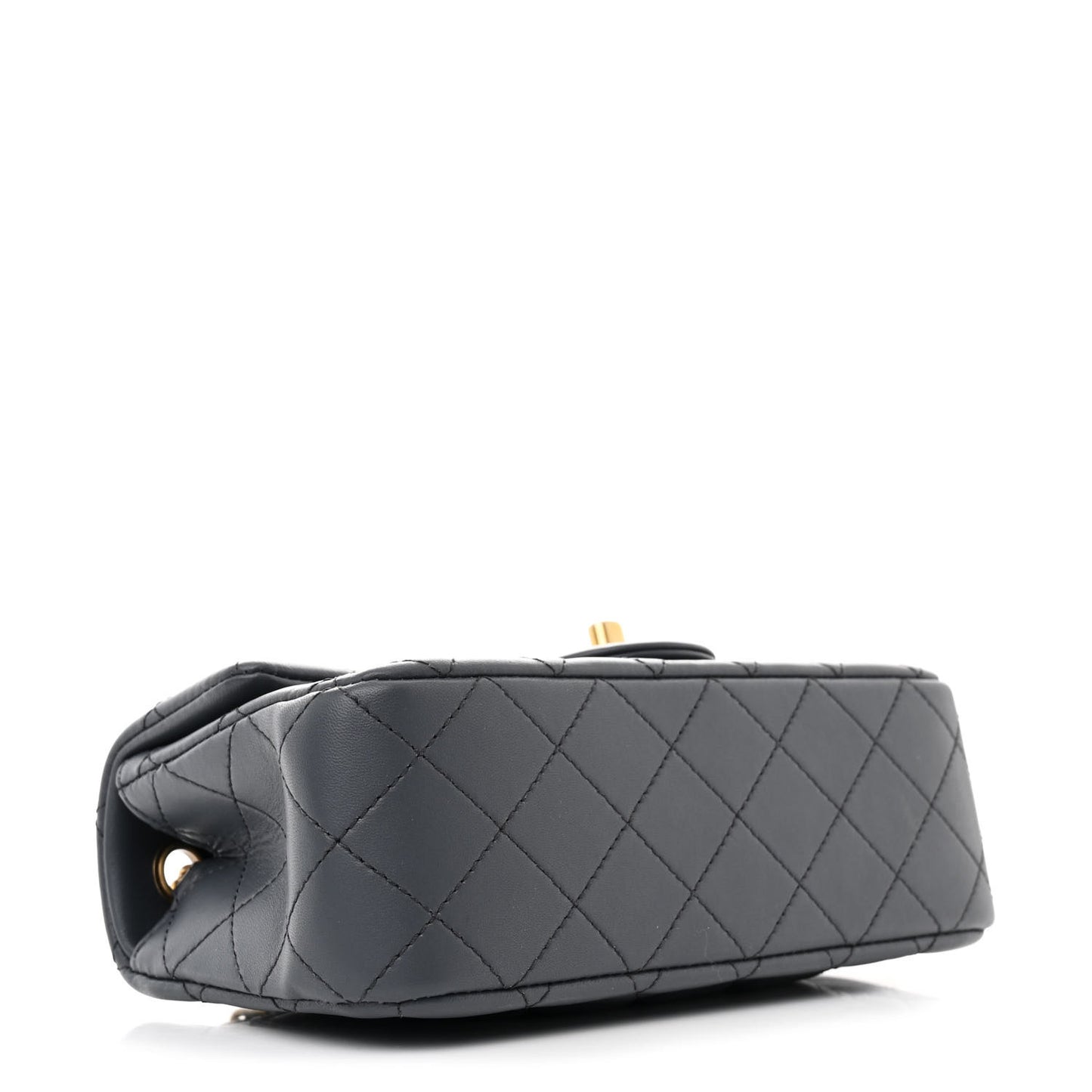 Lambskin Quilted Mini Rectangular Pearl Crush Flap Dark Grey