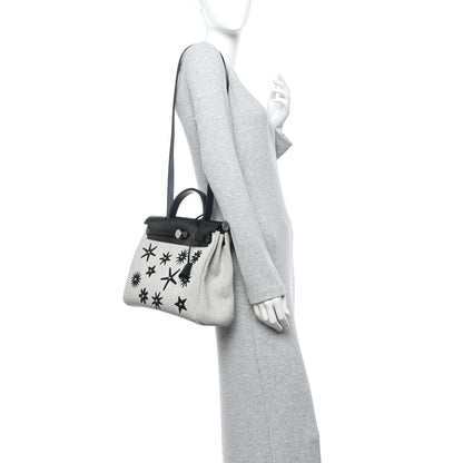Hermes H Plume Canvas Vache Hunter Circuit Rider Hobnailed Herbag Zip Retourne 31 PM Black Ecru 2 of 11